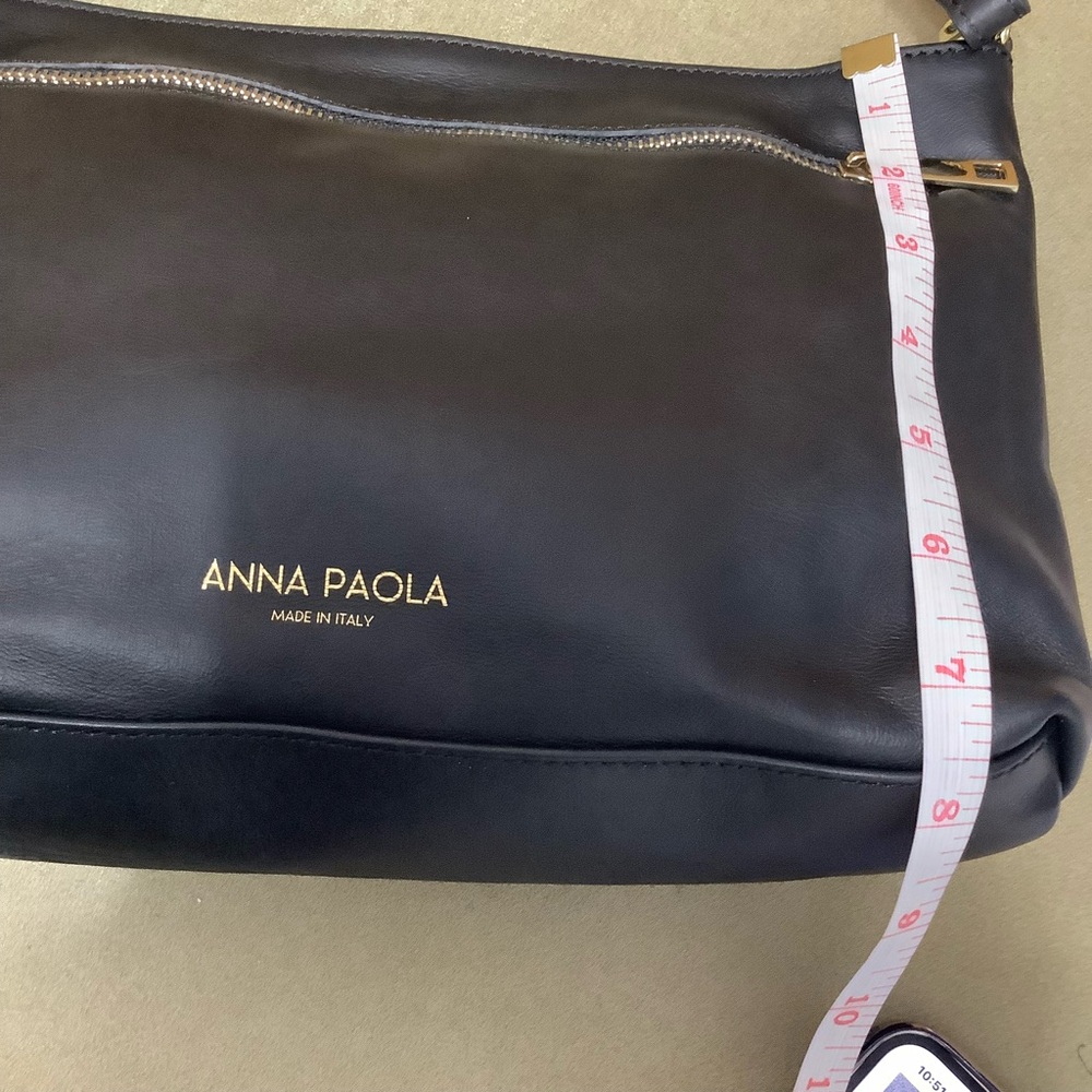 Anna Paola Basket Weave Luxury Black Leather Shoulder and Crossbody Bag - Picture 8 of 10